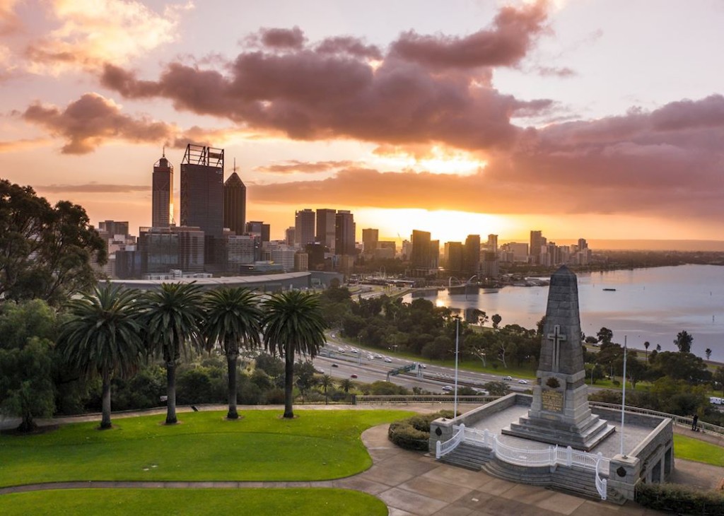Perth skyline at sunset